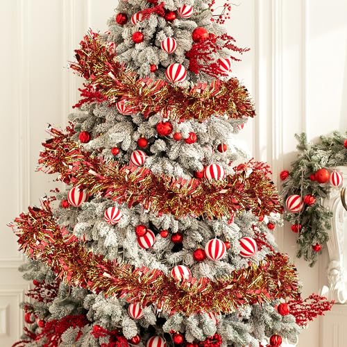 Red and Gold Christmas Tinsel Garland 49.2Ft for Holiday Decorations