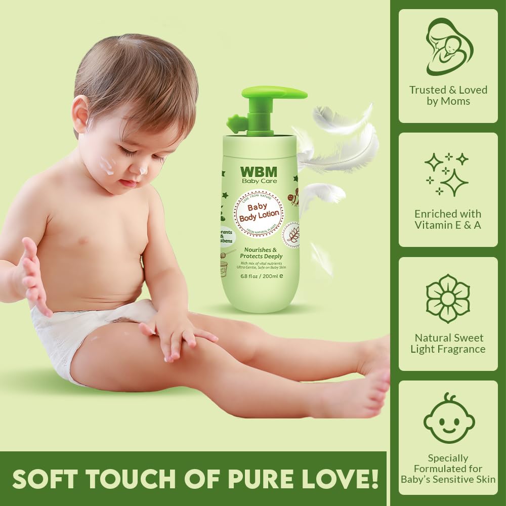 WBM Care Baby Lotion - Nourishing Face & Body Lotion with Natural Honey & Wheat Germ Oil | 6.8 oz