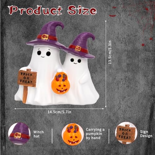 Purple Halloween Ghost Figurines Indoor Decorations - Cute & Non-Scary, Resin Craft, 5.7 Inch