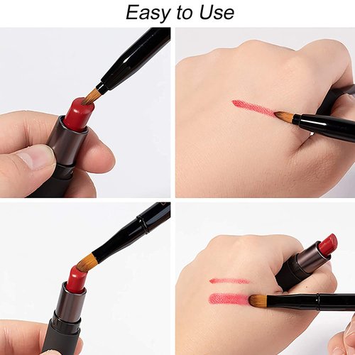 PrettyAimee Retractable Lip Brush Lip Liner Brushes Concealer Dual End Travel Retractable Lipstick Eyeshadow Foundation Makeup Brush Tool（2 PCS） (Black Purple)