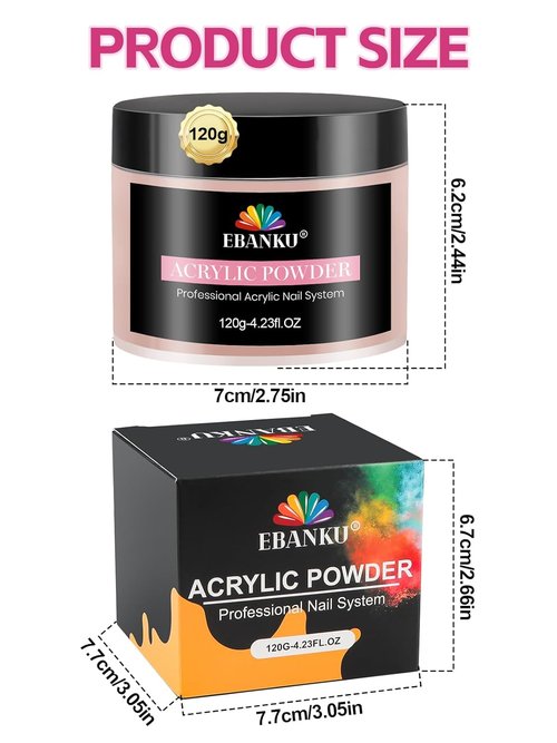 EBANKU Acrylic Nail Powder - Rosy Colors, 120g | Professional Long-Lasting Formula, No Lamp Needed