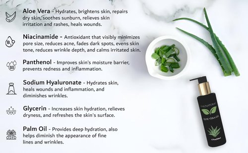 DNK Naturals Aloe Vera Gel made from fresh 100% Pure Aloe - Sunburn Relief - Calms Irritated Skin - Hydrates - With Niacinamide - For Face, Body, and Hair - Vegan, No Fragrance - 200ml
