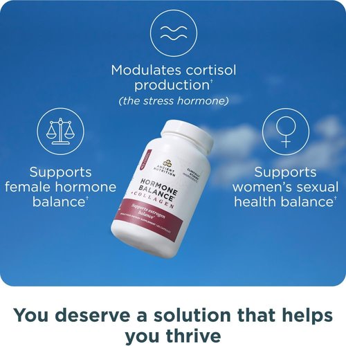 Ancient Nutrition Hormone Balance Supplement - Hydrolyzed Collagen Peptides for Energy Boost | 60 Capsules