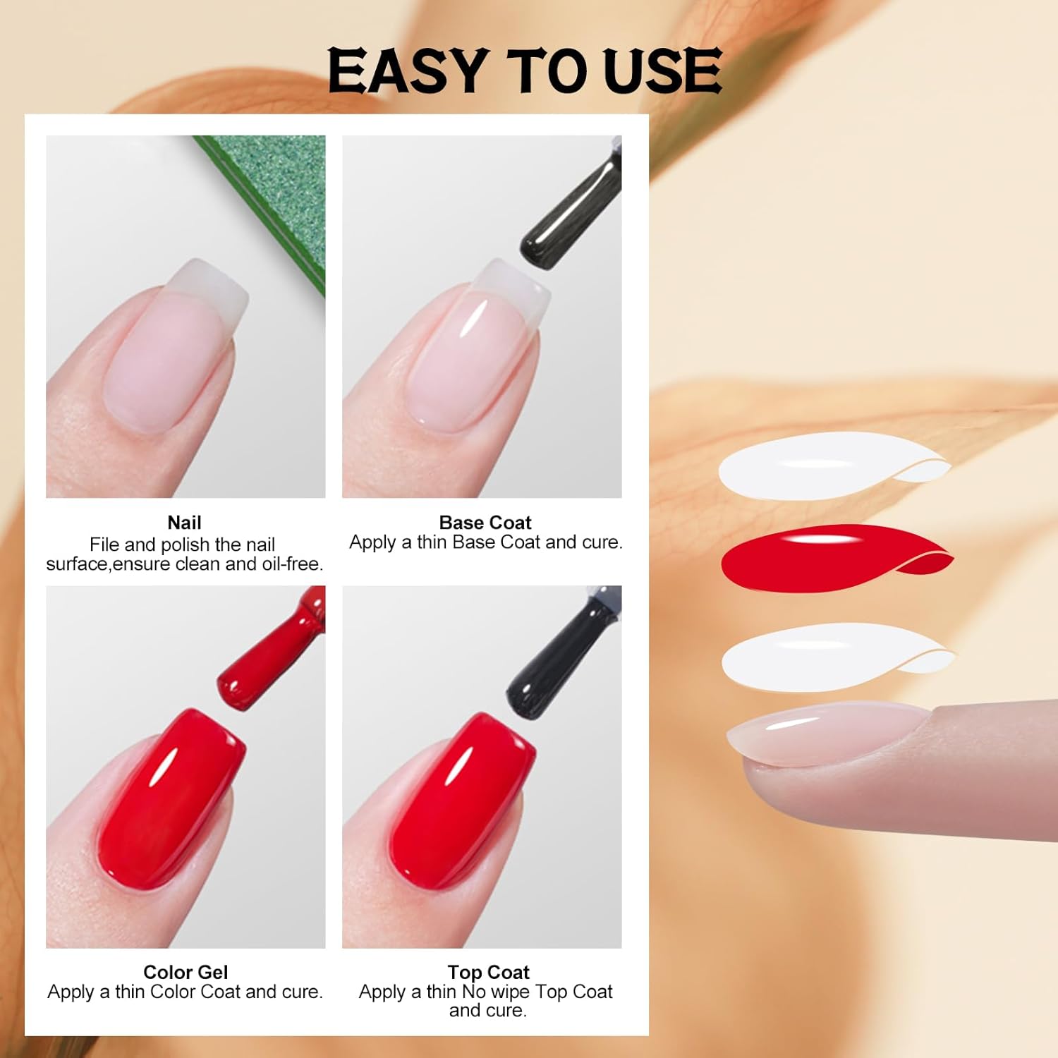ADHERE Top Coat Gel Nail Polish - 15ML No Wipe Clear Finish for Long-Lasting Shine | Ideal for Home DIY & Nail Salons