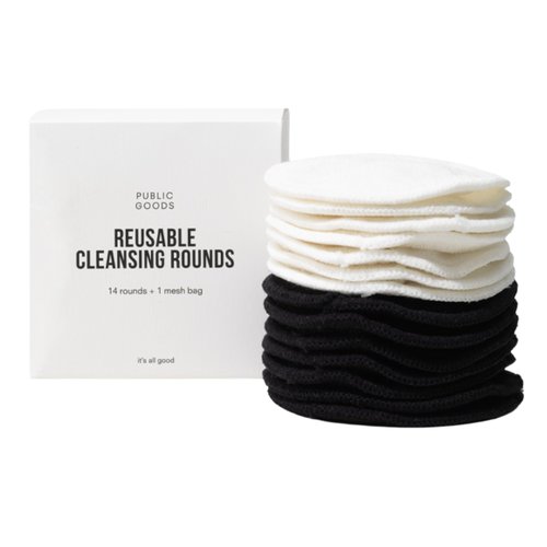 Public Goods Reusable Bamboo Cleansing Rounds | 14 Count Makeup Remover Pads with Cotton Mesh Wash Bag | Alternative to Disposable Cotton Rounds | Gentle, Machine Washable, Vegan Skincare Essential