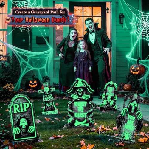 Glow in The Dark Halloween Tombstones Set - 23.6 Inch, 5 Pack Yard Decorations