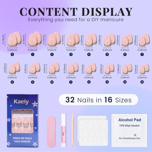 Evpct Nude Pink French Press-On Nails - Short Oval Design with Gold Foil Accents | Reusable Soft Gel Kit