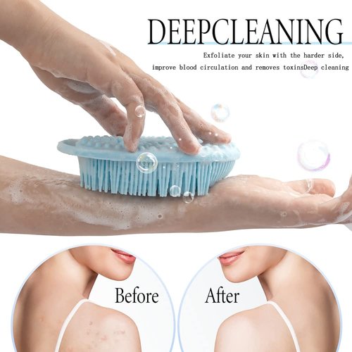 PQRUU 3 Pack Silicone Body Scrubber, Exfoliating Soft Loofah, Scrubber Fit for Sensitive and All Kinds of Skin, Clean Sanitary, Rapid Foaming Black+blue+pink