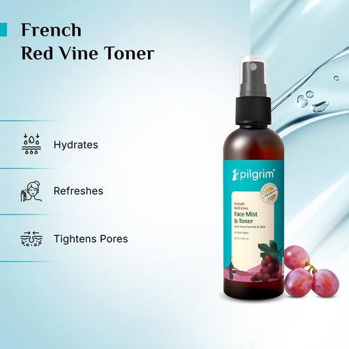 Pilgrim French Red Vine Face Mist - Hydrating Toner with Niacinamide & Aloe | Alcohol-Free | 3.38 Fl Oz (100ml)
