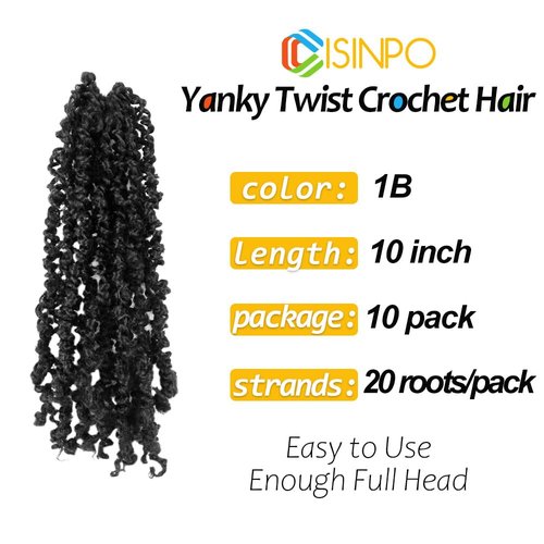 Cisinpo Yanky Twist Crochet Hair 10 Inch 10 Packs Pre-Twisted Natural Black Micro Spring Twist Boho Senegalese for Black Women(1B, Total 200 Strands)