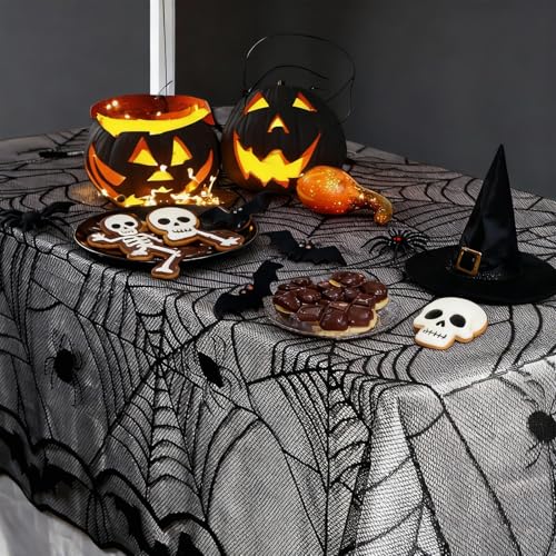 Halloween Spider Web Lace Tablecloth 47x63 Inches Gothic Party Decor