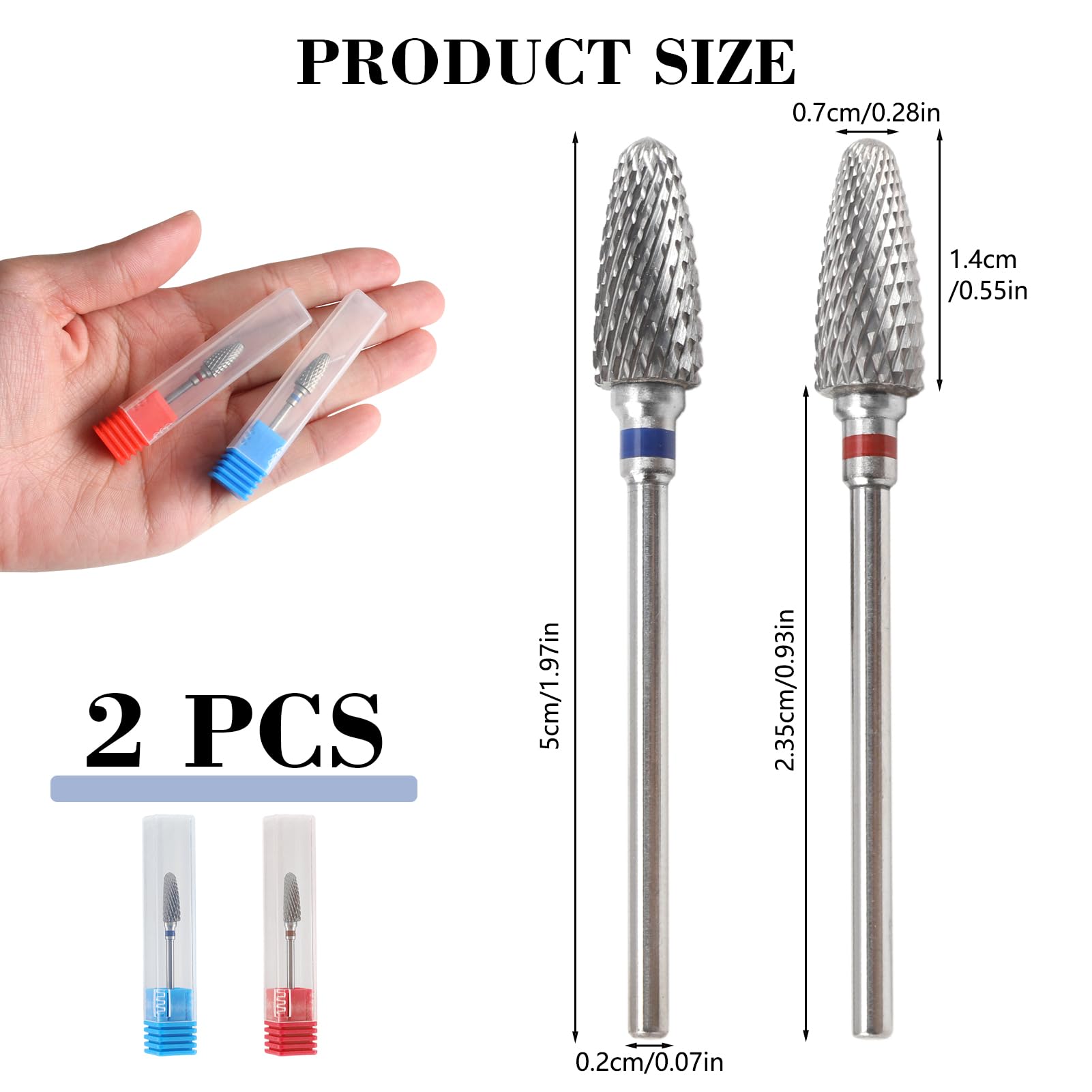 Yenblow 3/32" 5 in 1 Professional Carbide Nail Drill Bits Sets, 2 Pack Tungsten Safety Drill Bits Tech, Cuticle Bit Fast Remove for Manicurist Nail Salon Manicure Pedicure Gel Polishing (Round Head)