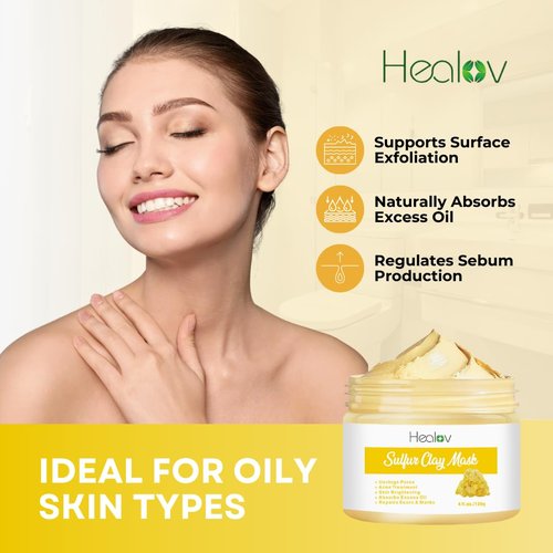 Skiennix Sulfur Face Mask - All-Natural Clay Mask for Glowing Skin | Acne Treatment & Oil Control