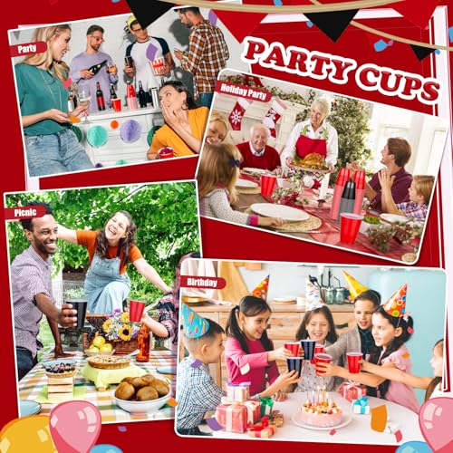 Disposable Plastic Party Cups 12 oz Set - Black and Red, 100 Pack Variation of Black/Red/100