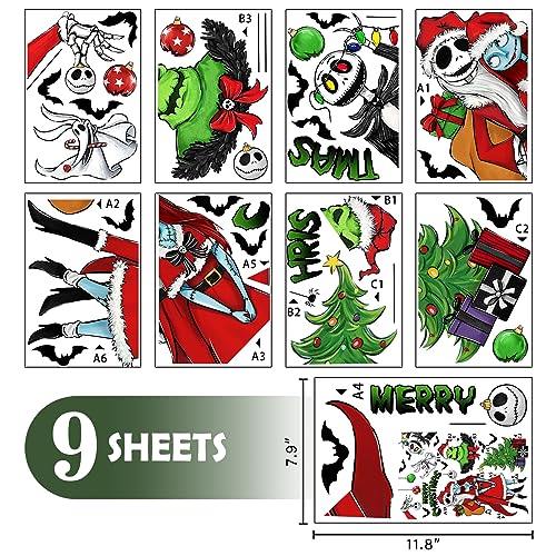 Mfault 121 PCS Merry Christmas Nightmar.e Window Clings - Holiday Decorations