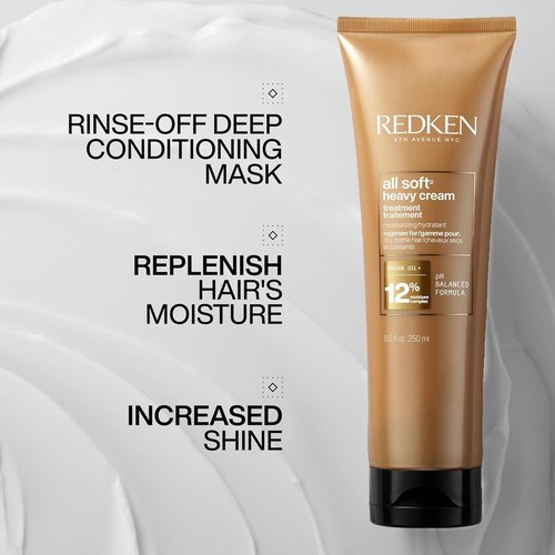 Redken All Soft Heavy Cream Mask - Moisturizing Deep Conditioner for Dry Hair with Argan Oil