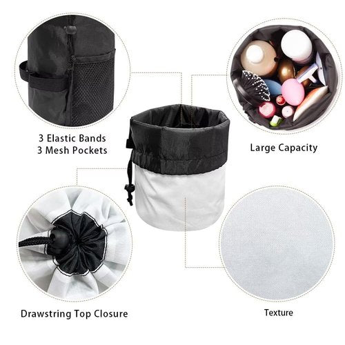 Poceacles Hummingbird Flower Violet Cosmetic Bag for Women, Portable Drawstring Makeup Bag Collapsible Toiletry Barrel Bag Organizer Cosmetic Storage Pocket