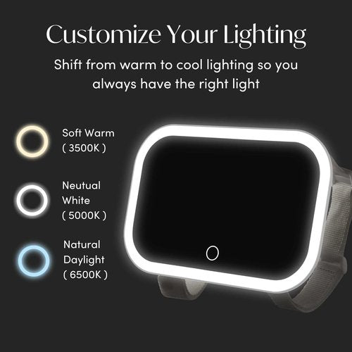 Fancii Car Sun Visor Makeup Mirror with Light, Rechargeable, 3 Color Modes, Dimmable, Adjustable Strap Clip-On Vanity Mirror, Universal fit, Built-in Kickstand (Juni 2) - White