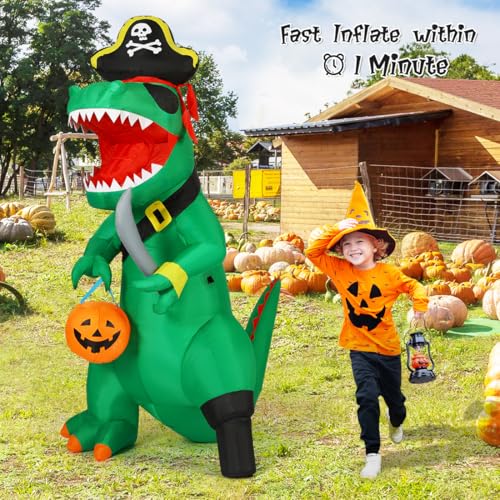 7 FT Halloween Dinosaur Inflatable Outdoor Decor with Pumpkin & LEDs