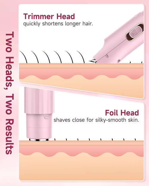 2-in-1 Bikini Trimmer for Women, Electric Personal Full Body & Pubic Hair Trimmer with Foil Shaver, Rechargeable Cordless Razor, Safe on Skin, Gentle Grooming for Intimate Areas, Legs & Underarms