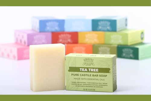 Adams Handmade Soap Tea Tree Pure Castile Bar Soap – 4.5 oz | Vegan, Cold Process, Essential Oils, 84% Organic, Fair Trade, No Additives, USA Made