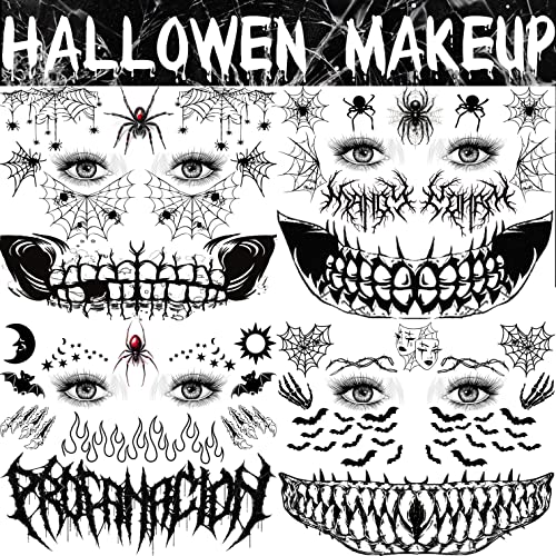 Halloween Face Tattoos Set - 4 Sheets Scary Makeup & Wound Stickers - Variation of THIS listing