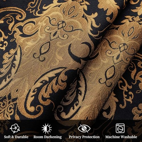 Black Damask Curtain Set - 2 Panels 42x63 Inches with Lining, Elegant Bedroom Drapes - Variation of THIS listing