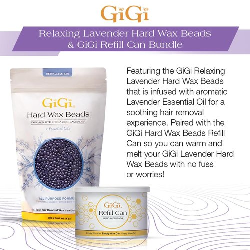GiGi Hard Wax Beads Refill Can 14 oz and Relaxing Lavender Hard Wax for Hair Removal 14 oz