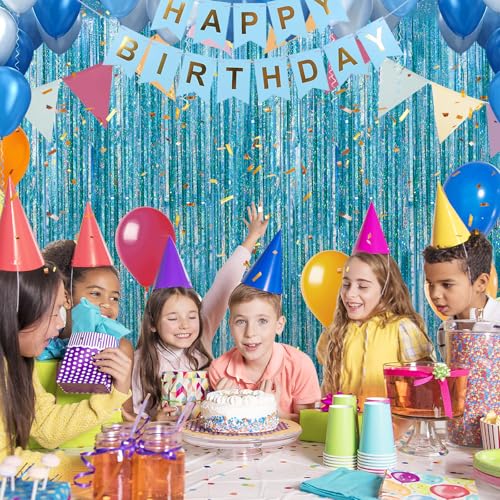 Crosize 4 Pack Laser Blue Fringe Curtain Backdrop - 3.3 x 9.9 ft Party Decor