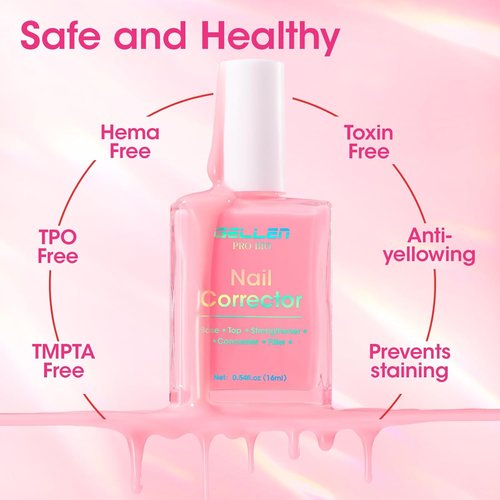 GELLEN PRO BIO Nail Strengthener & Growth Treatment - 5-In-1 Clear Tinted Pink Polish for Damaged Nails