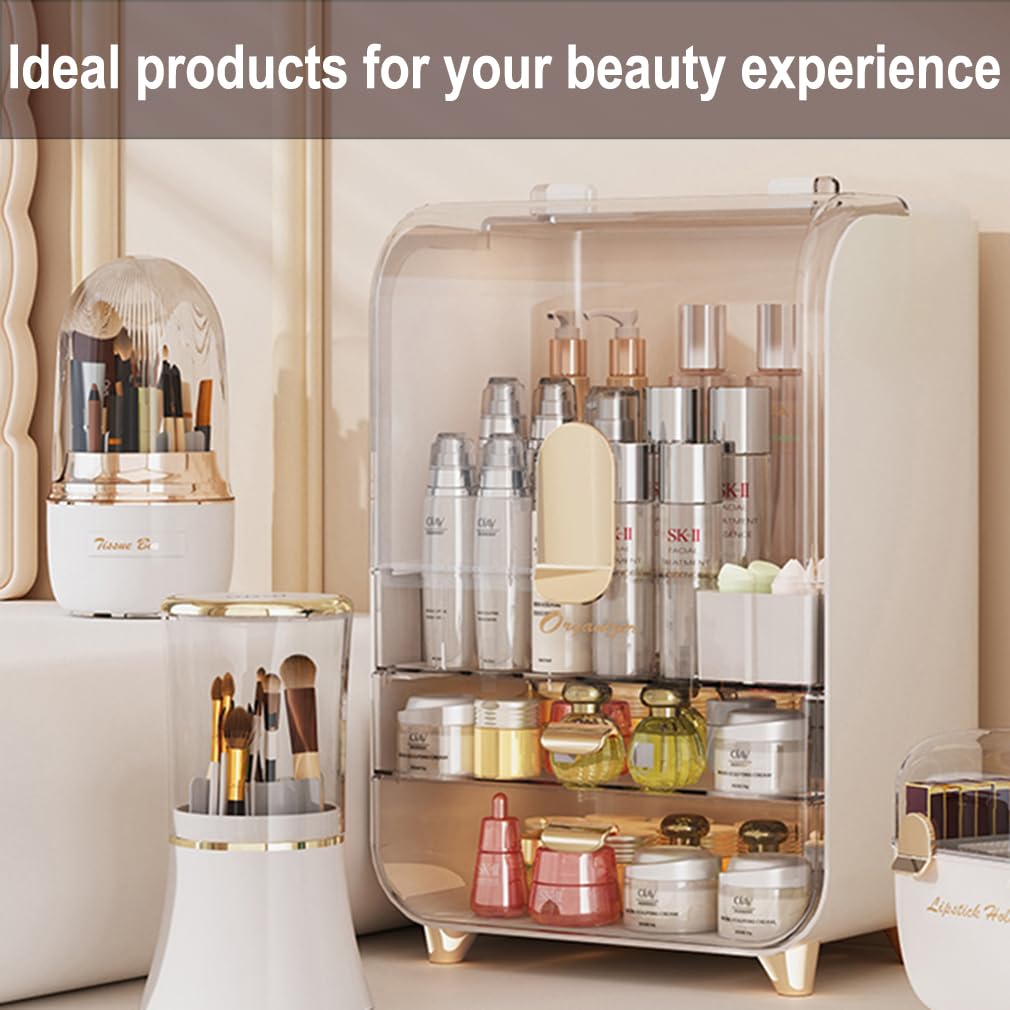 Wi4you Makeup Organizer for Vanity, Large Capacity Cosmetic Organizer Trendy Stuff, Clear Cosmetic Display Case with Flip-top Lid and 2-Tier Drawer for Bathroom Countertop, Bedroom Dresser (White)