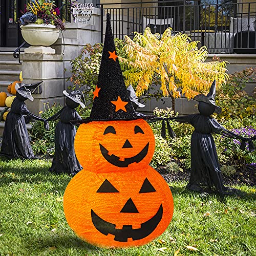 3FT Halloween Collapsible Pumpkin Decor with Lights, Star Hat, 8 Modes