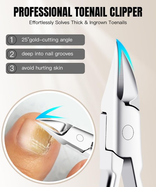 Toenail Clippers for Thick Nails - Ingrown Toenail Removal Kit - 12Pcs Podiatrist Grade Toe Nail Clippers for Seniors Men Women - Professional Home Pedicure Tools for Feet