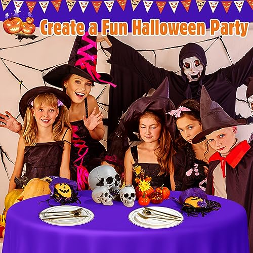 24 Pack 84 Inch Round Plastic Tablecloths - Black, Purple, Orange, Disposable