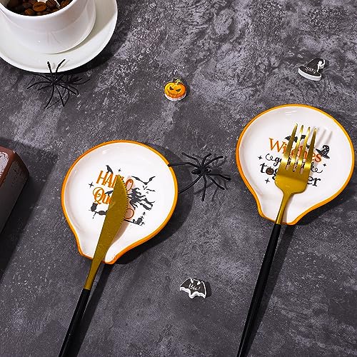 Halloween Ceramic Spoon Rest Set - Witch, Bat & Pumpkin Design, 2 Pack