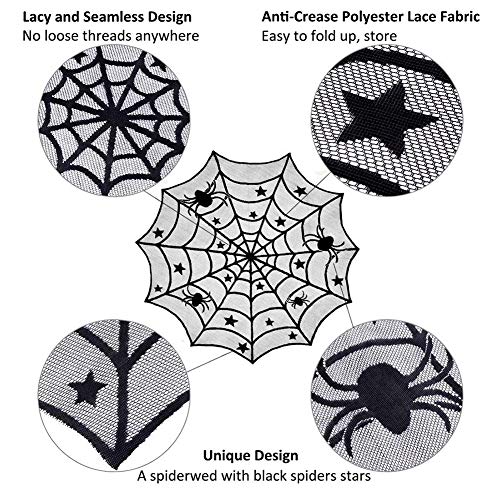 Halloween Decorations Set with Lace Web Table Runner & 3D Bats Wall Stickers - Black
