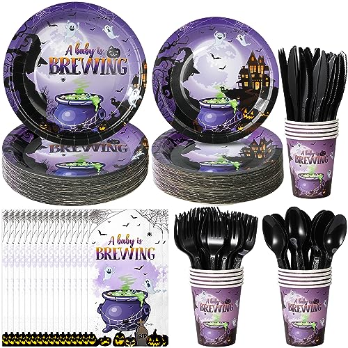 Halloween Baby Shower Plates and Napkins Set - Serve 50 - Tableware for 50 Guests