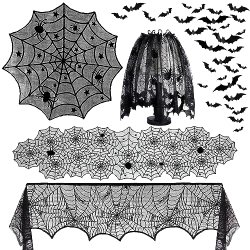 Halloween Spiderweb Tablecloth Runner Fireplace Scarf Bat Decor Set