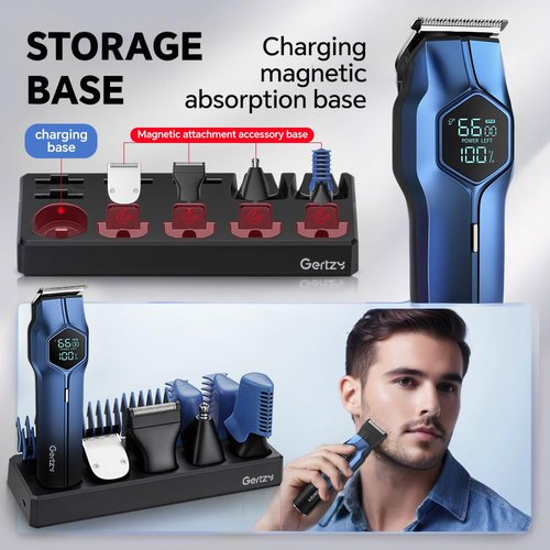 5-in-1 Electric Beard Trimmer Magnetic Replacement Heads, Professional Cordless Hair Clippers for Men Rechargeable, IPX7 Waterproof Grooming Kit for Face, Mustache, Body, Nose, Gifts for Men (Blue)