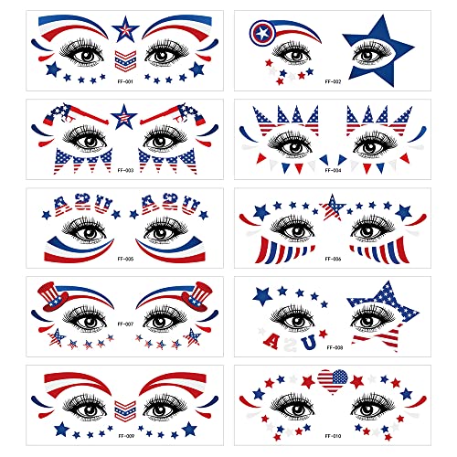 Patriotic 4th of July Temporary Tattoo Stickers - USA Flag & Stars, 20 Sheets