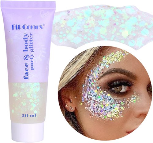 Skiennix White Face Glitter Gel - Sparkling Mermaid Body Glitter for Festivals & Halloween | 50ML