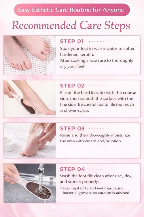 TSURULABO Foot File - Dual-Sided Coarse & Fine Design | Water-Resistant Callus Remover in Pink