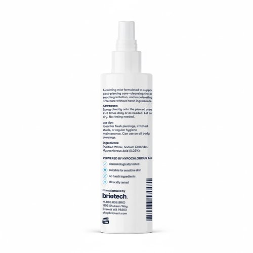 BRIOTECH Pierce Spray, Hypochlorous Acid, Gentle Piercing Aftercare, Calm Redness & Itch, Reduce Bumps, HOCl Saline Spray, Contact Free, No Rinse, Alcohol Free, 4 fl oz (2 Pack)