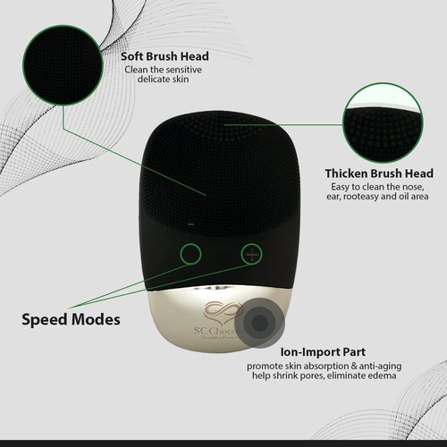 SC Chocolate Facial Cleansing Brush | 3-in-1 Electric Face Scrubber | USB Rechargeable Face Cleansing Brush | IPX7 Waterproof | Blackhead Remover | Deep Cleansing & Exfoliating (Black)