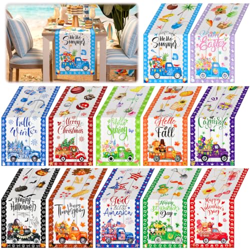 Seasonal Truck Table Runner Set - 12 Pcs, 72 Inch Holiday & Fall Decor