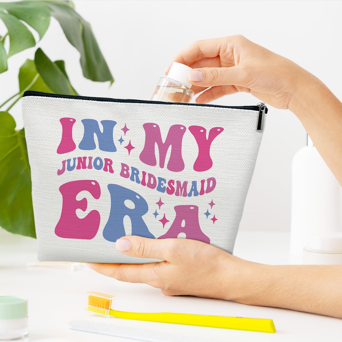 Ythuil Junior Bridesmaid Makeup Bags, Bridesmaid Cosmetic Bag for Purse, Bridal Gifts for Women, Besties, Best Friend, Wedding Makeup Bags