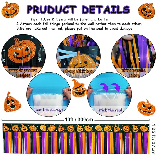 Pumpkin 4 Pack Halloween Foil Fringe Streamers for Parade Floats & Party Decorations