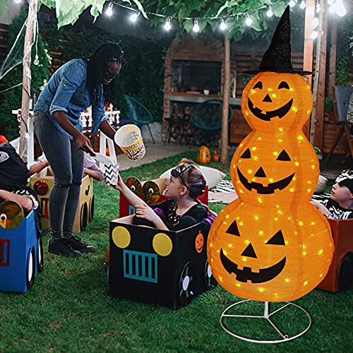 5FT Collapsible Halloween Pumpkin Decoration with Pre-Lit Lights and Metal Stand