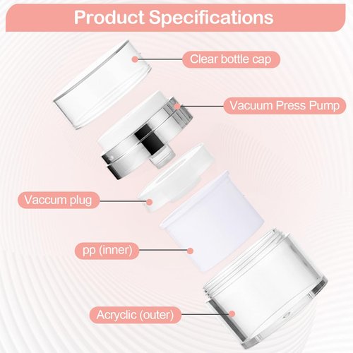 Airless Pump Jars, Refillable Cosmetic Moisturizer Airless Pump Jar 3 Pack Bottles Travel Size for Cream, Gels and Lotion with Silicone Spatula 0.5oz 1oz 1.7oz