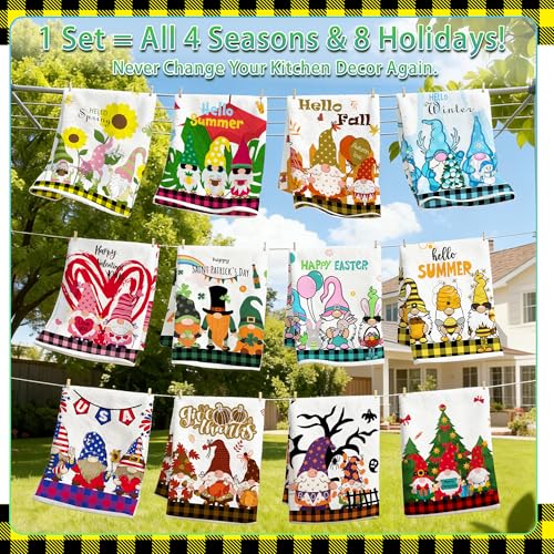 Seasonal Kitchen Towel Set - 12 Multicolor Holiday Dish Towels for All Occasions